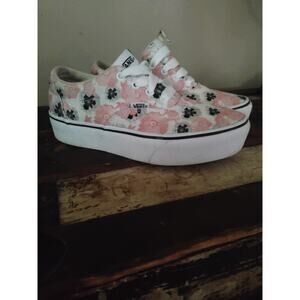 Vans Floral Low Top Sneakers Womens Size 7 Pink White Canvas Lace Up Casual...